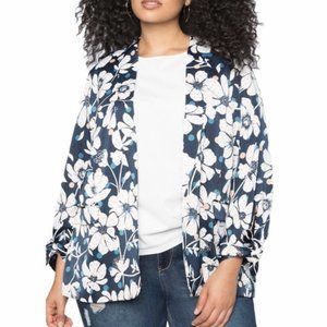 Eloquii Blazer Floral Print Tie Sleeve Open Front